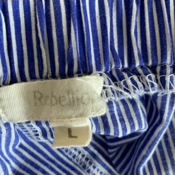 Rebellion Blue Striped Peasant Blouse Women’s Large Off Shoulder Bell Sleeve - Picture 8 of 9
